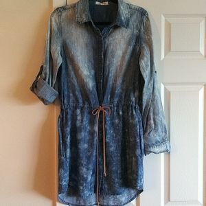 Life in Progress Acid Wash Denim Look Mini Dress